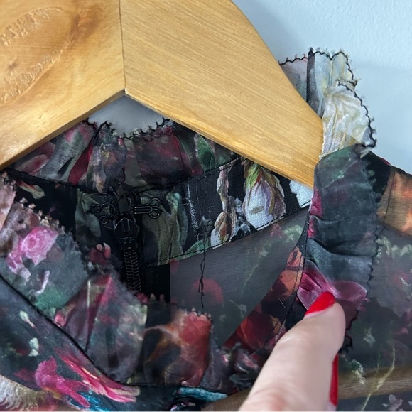 Alice + Olivia Sheer Floral Mini Dress - Black and Pink - Picture 6 of 12